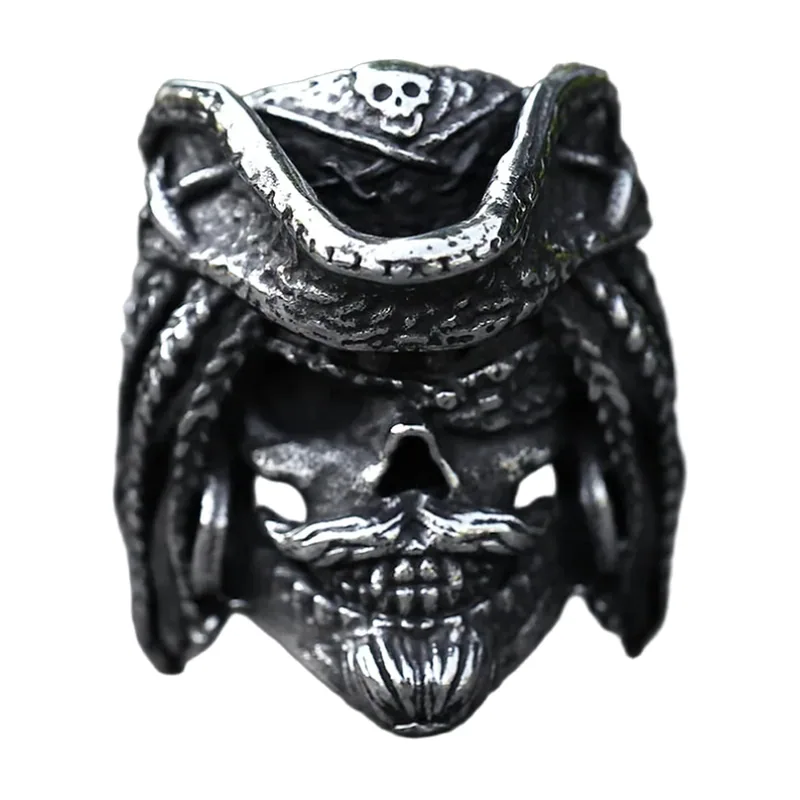 Anillo Sello de Calavera Capitán Pirata, Acero Inoxidable