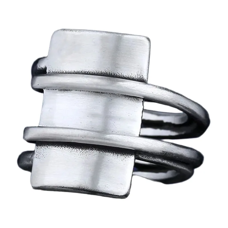 Bague Viking Martelée avec Design Géométrique, Acier Inoxydable