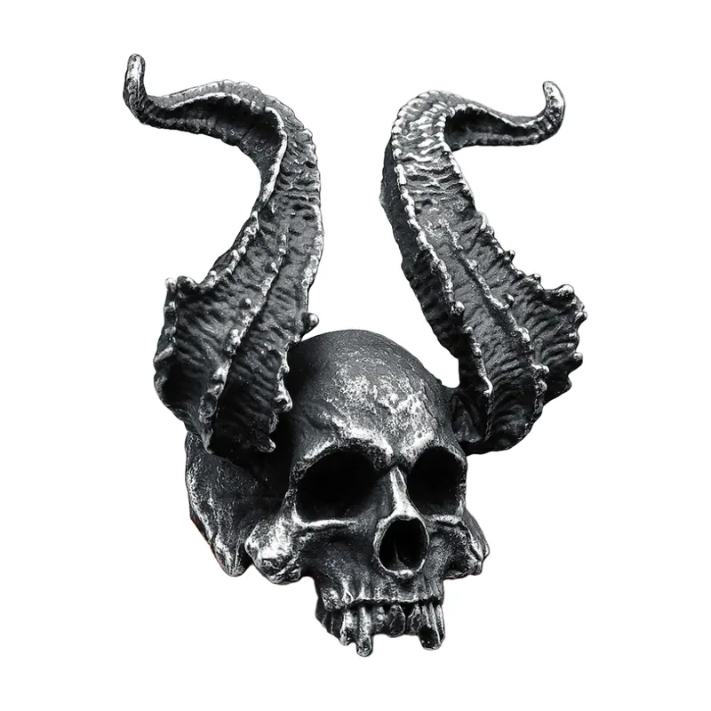 Anello Teschio di Demone con Corna, Acciaio Inossidabile