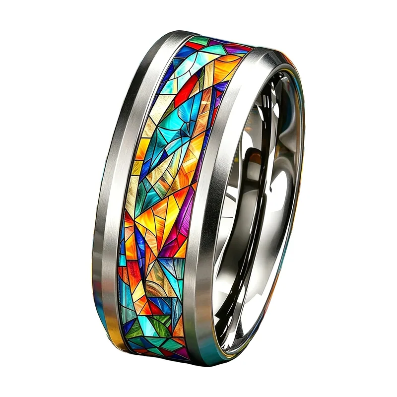 Herren Ring mit Mosaik-Glas-Optik, Edelstahl