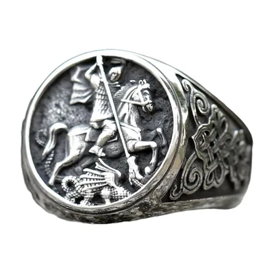 Bague Chevalière Chevalier et Dragon, Acier Inoxydable 316L