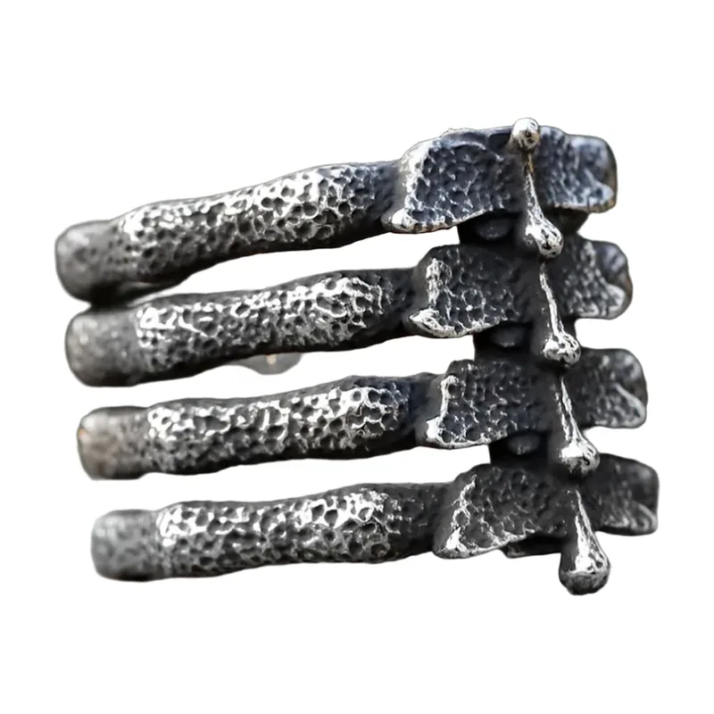 Skelett-Fingerknochen Ring, Edelstahl Antik-Silber
