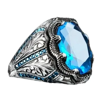 Anillo de Sello Totem con Piedra Azul, Acero Inoxidable
