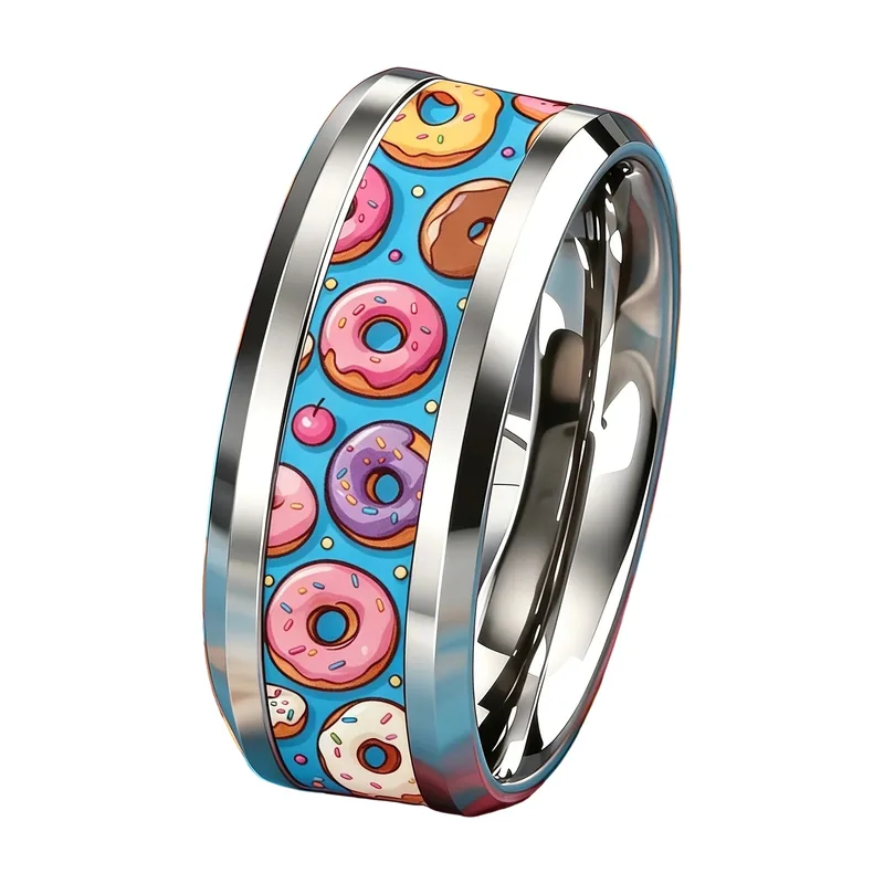 Donut-Muster Ring aus poliertem Edelstahl