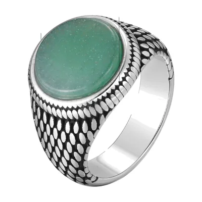 Anillo Sello Vintage con Piedra Verde y Motivo de Escamas, Acero Inoxidable