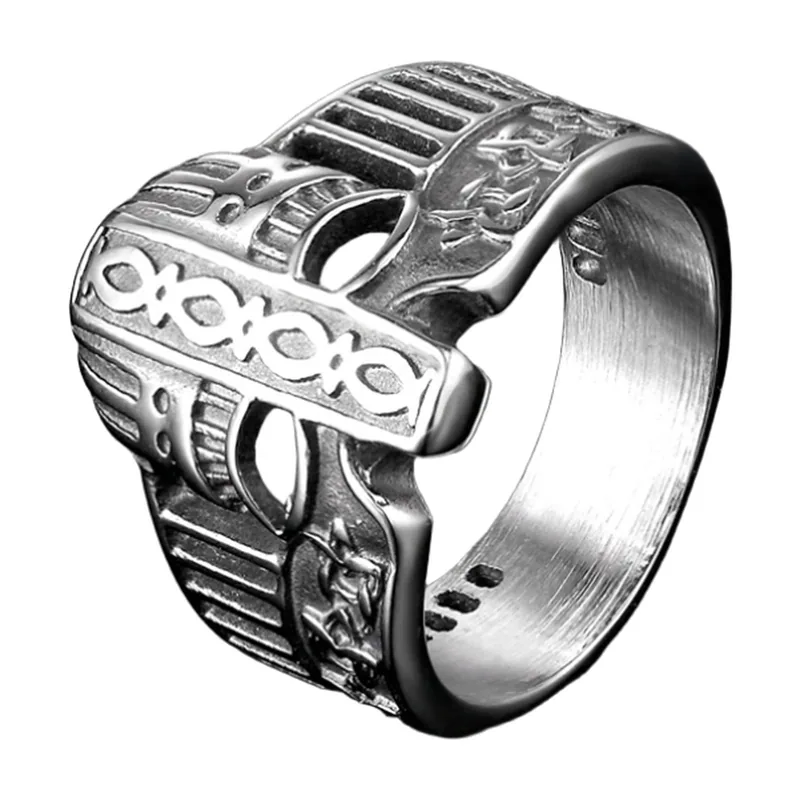 Wikinger-Helm Ring mit Vegvisir und nordischen Runen, Edelstahl