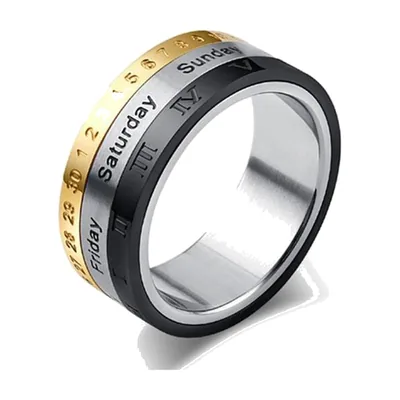 Rotierender Spinner-Ring mit Kalender und römischen Ziffern, Edelstahl