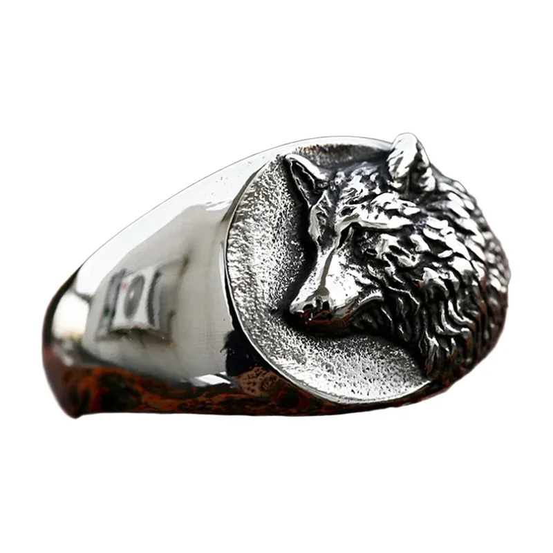 Wikinger Wolfskopf Siegelring aus 316L Edelstahl