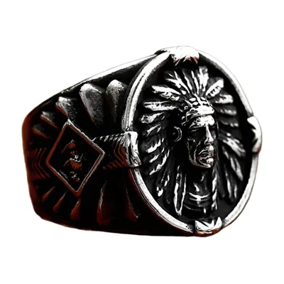 Anillo Sello Native American Chief, Acero Inoxidable