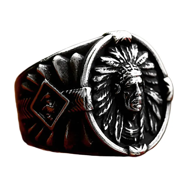 Native American Chief Signet Ring, Stainless Steel