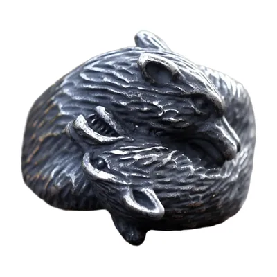 Anillo de Cabeza de León, Acero Inoxidable Acabado Antiguo