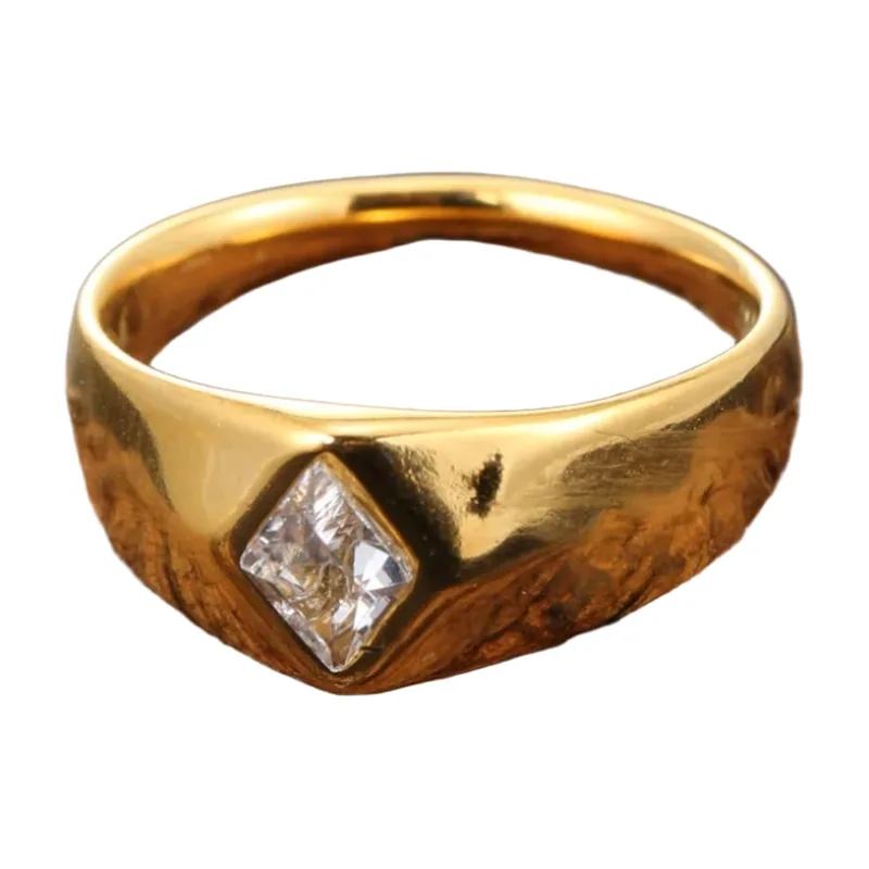 Geometrischer Rhombus-Ring mit Zirkonia, Edelstahl