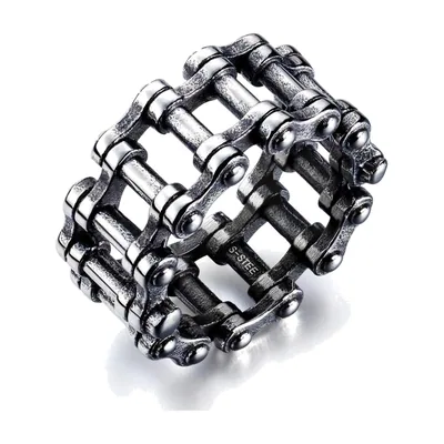 Biker Chain Link Ring, Antique Stainless Steel