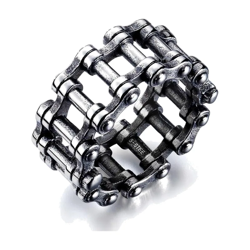 Biker Kettenglieder-Ring, Edelstahl Antik-Finish
