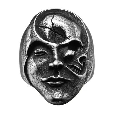 Skull and Face Statement Ring, Antique Stainless Steel