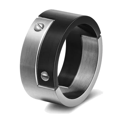 Industrial Wide Band Ring with Screw Detail, Stainless Steel