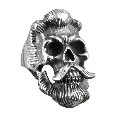 Anello Biker con Teschio Barbuto, Acciaio Inossidabile 316L