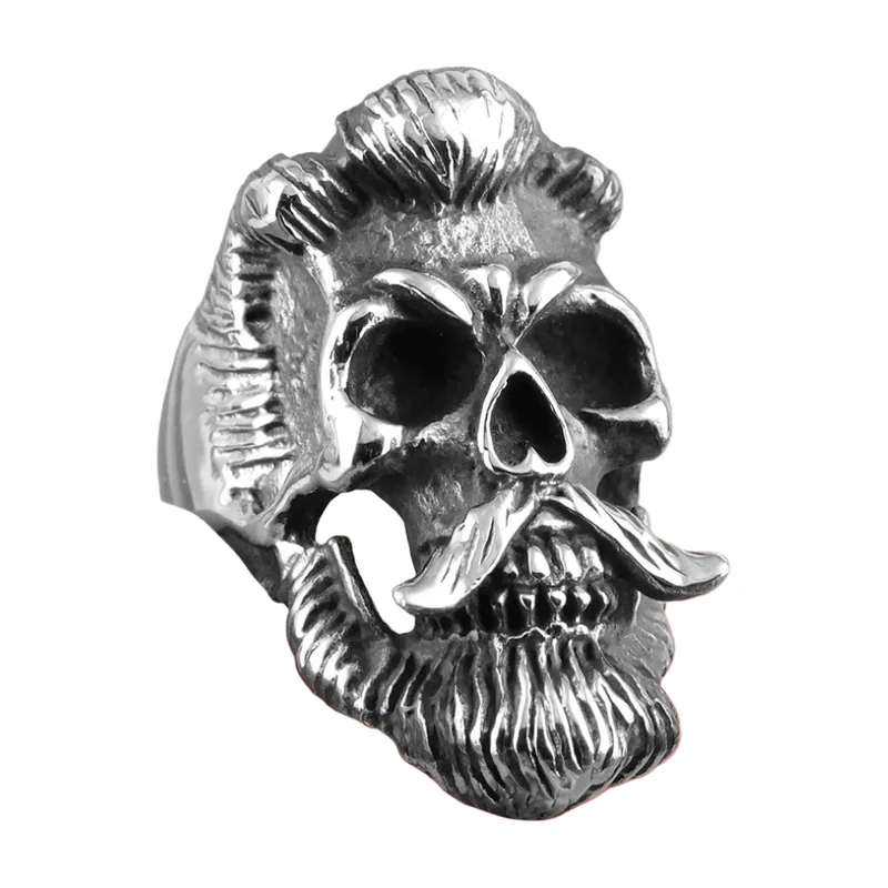 Bearded Skull Biker Ring, 316L Stainless Steel