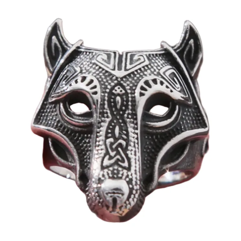 Wolf Head Ring with Celtic Knot, Stainless Steel