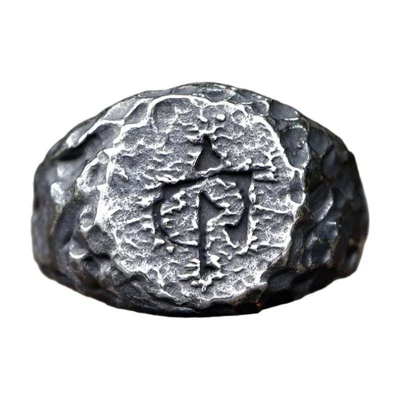 Chevalière Texturée au Symbole Sion, Acier Inoxydable