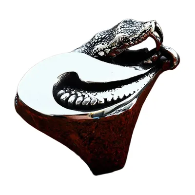 Anillo Sello con Motivo de Serpiente, Acero Inoxidable 316L