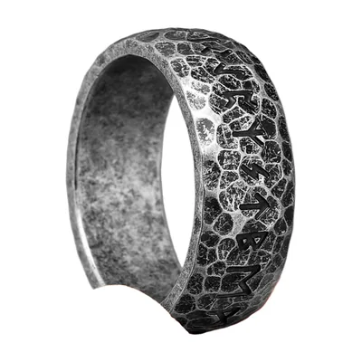 Anillo de Runas Vikingas, Acero Inoxidable 316L Acabado Antiguo