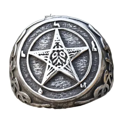 Anillo Sello de Pentagrama con Motivo de Estrella, Acero Inoxidable