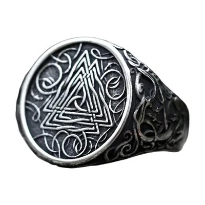 Anillo Sello Valknut con Diseño de Nudo Nórdico, Acero Inoxidable