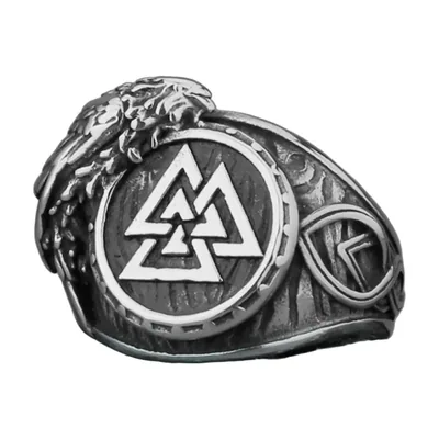 Viking Valknut Ring with Raven Detail, Stainless Steel