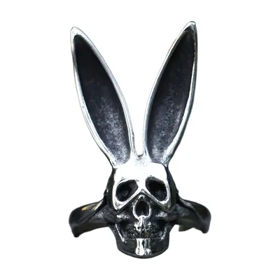 Anillo de Calavera de Conejo, Acero Inoxidable 316L Acabado Antiguo