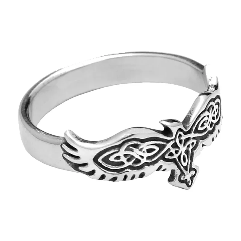 Anillo de Cuervo con Nudo Celta, Acero Inoxidable Estilo Nórdico