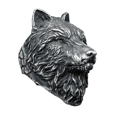 Anillo Sello de Cabeza de Lobo, Acero Inoxidable Antiguo