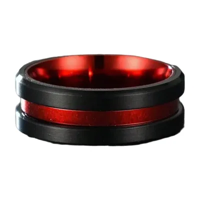 Anillo de Banda Negro Mate con Incrustación Roja, Acero Inoxidable