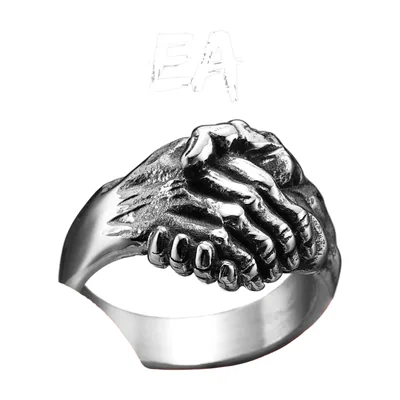 Anillo Sello con motivo de apretón de manos, Acero Inoxidable