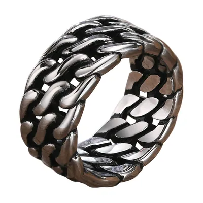 Curb Chain Link Band Ring, Antique Stainless Steel