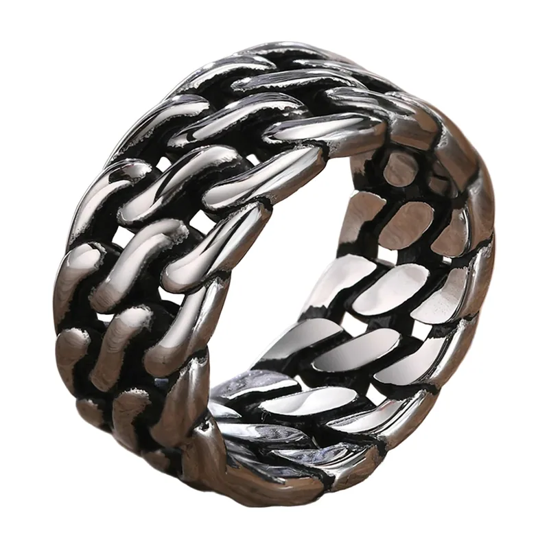 Herren Panzerketten-Ring, Antik-Finish, Edelstahl