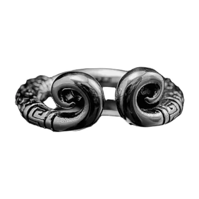 Wukong Monkey Ring with Greek Key Pattern, Stainless Steel
