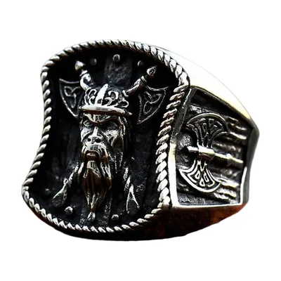 Viking Warrior Ring with Axe Detail, Stainless Steel