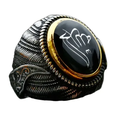 Vintage Signet Ring with Black Stone, 316L Stainless Steel