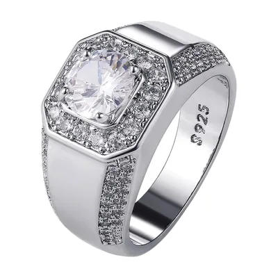 Square Signet Ring with Clear Cubic Zirconia, Stainless Steel