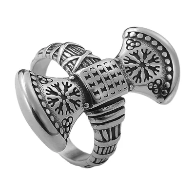 Anillo Vikingo de Doble Hacha en Acero Inoxidable