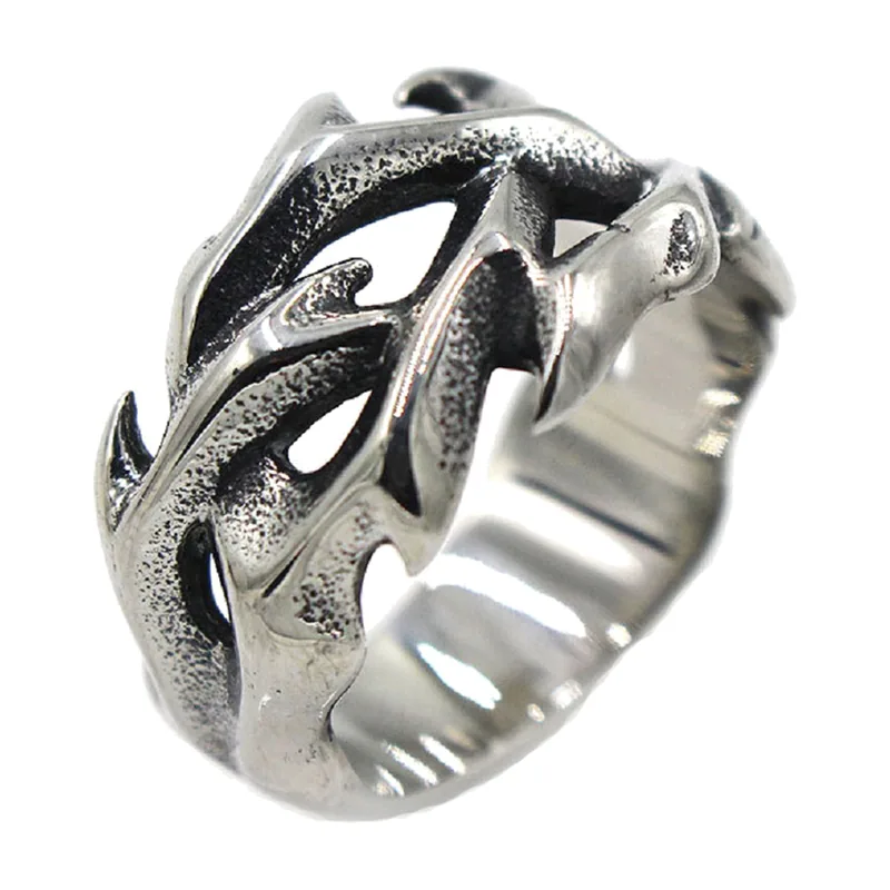 Bague Couronne de Fleurs Ajourée, Acier Inoxydable
