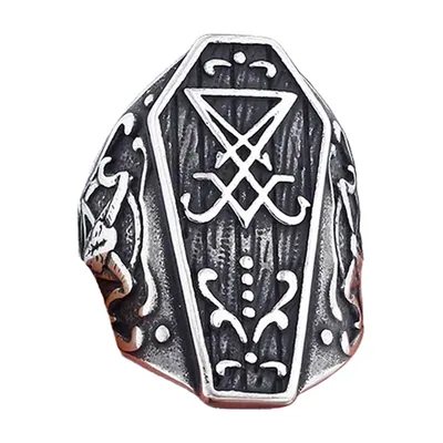 Lucifer Sarg-Siegelring mit Okkult-Symbol, Edelstahl