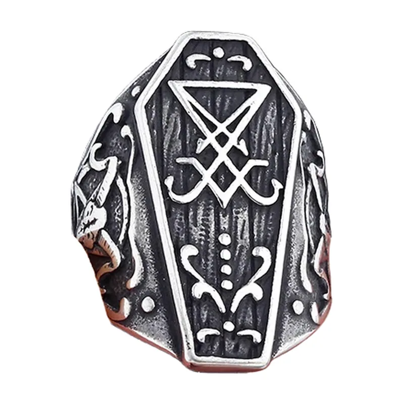 Lucifer Sarg-Siegelring mit Okkult-Symbol, Edelstahl