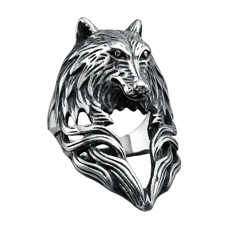 Wolfskopf Statement-Ring aus 316L Edelstahl