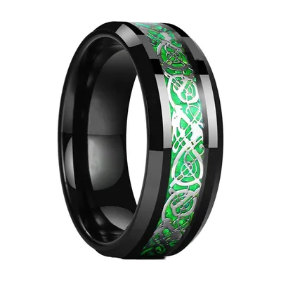 Keltischer Drachenring mit grünem Inlay, Edelstahl