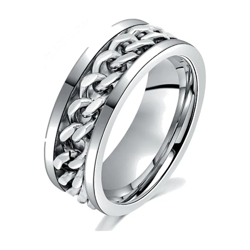 Rotierender Ketten-Spinnerring für Herren, Edelstahl