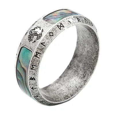 Wikinger Ring mit Yggdrasil und Runen, Edelstahl