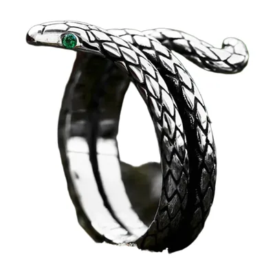 Schlangen-Wrap-Ring mit grünem Stein, 316L Edelstahl