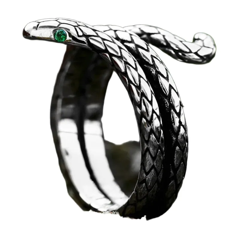 Bague Serpent Wrap avec Pierre Verte, Acier Inoxydable 316L